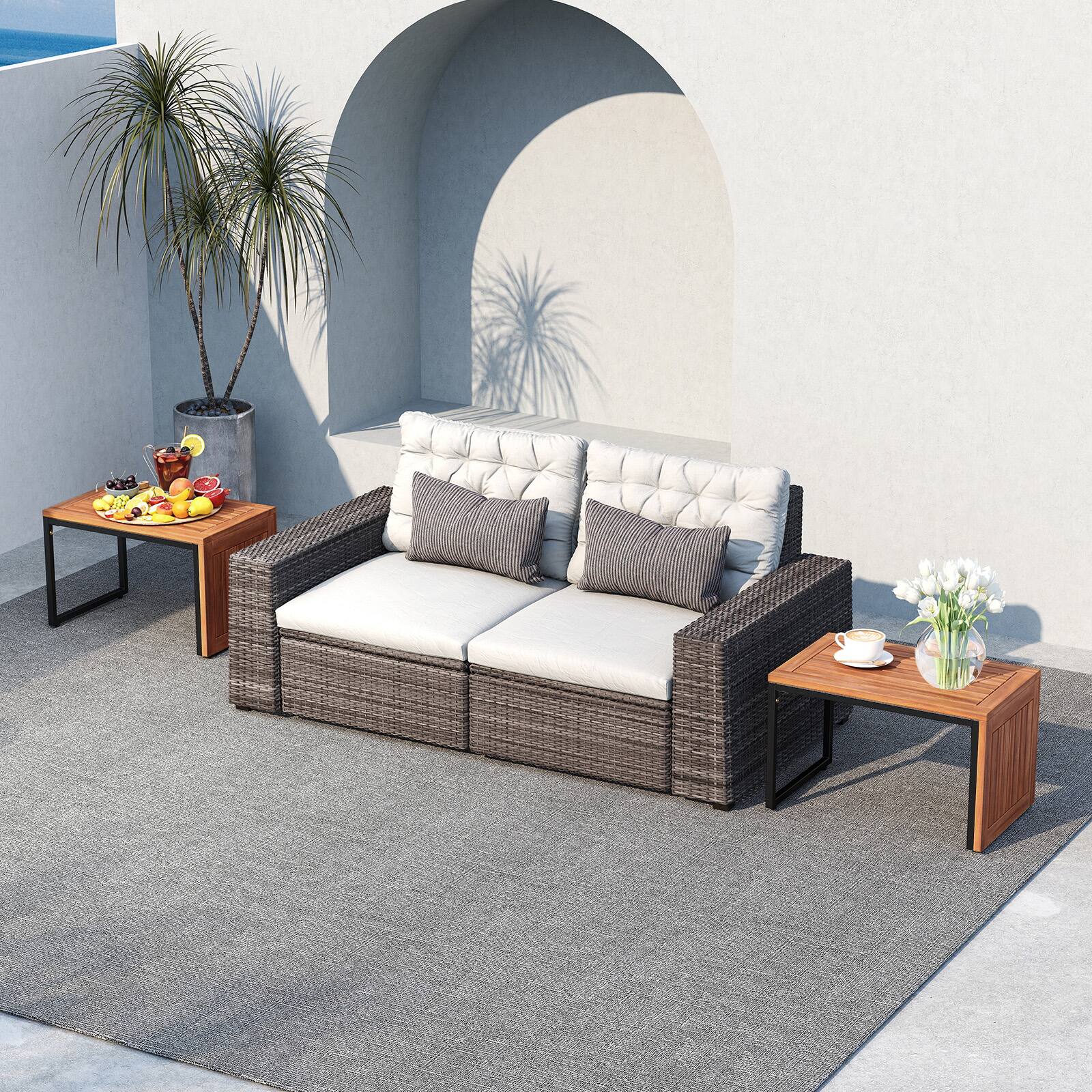 Alt View 3. Costway - Costway 1 PCS Patio Acacia Wood Side Table with Slatted Tabletop, Metal Frame for Backyard - Natural.