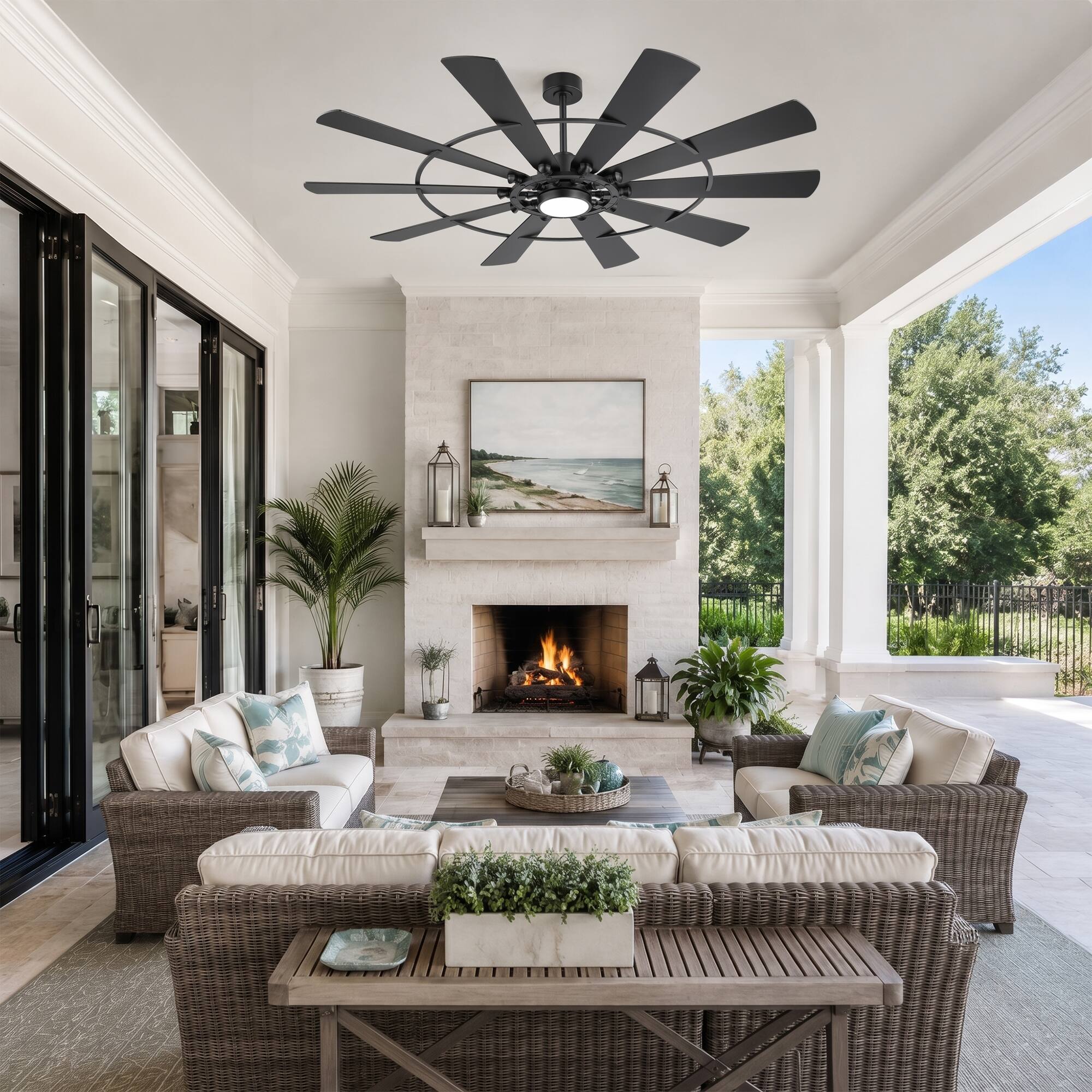 Alt View 6. Breezary - 72-In LED Ceiling Fan with Light, 10 Plywood Blades, 6-Speed DC Motor, Remote, Timer, 3CCT, 6"/12" Downrods - 72-Inch Black.