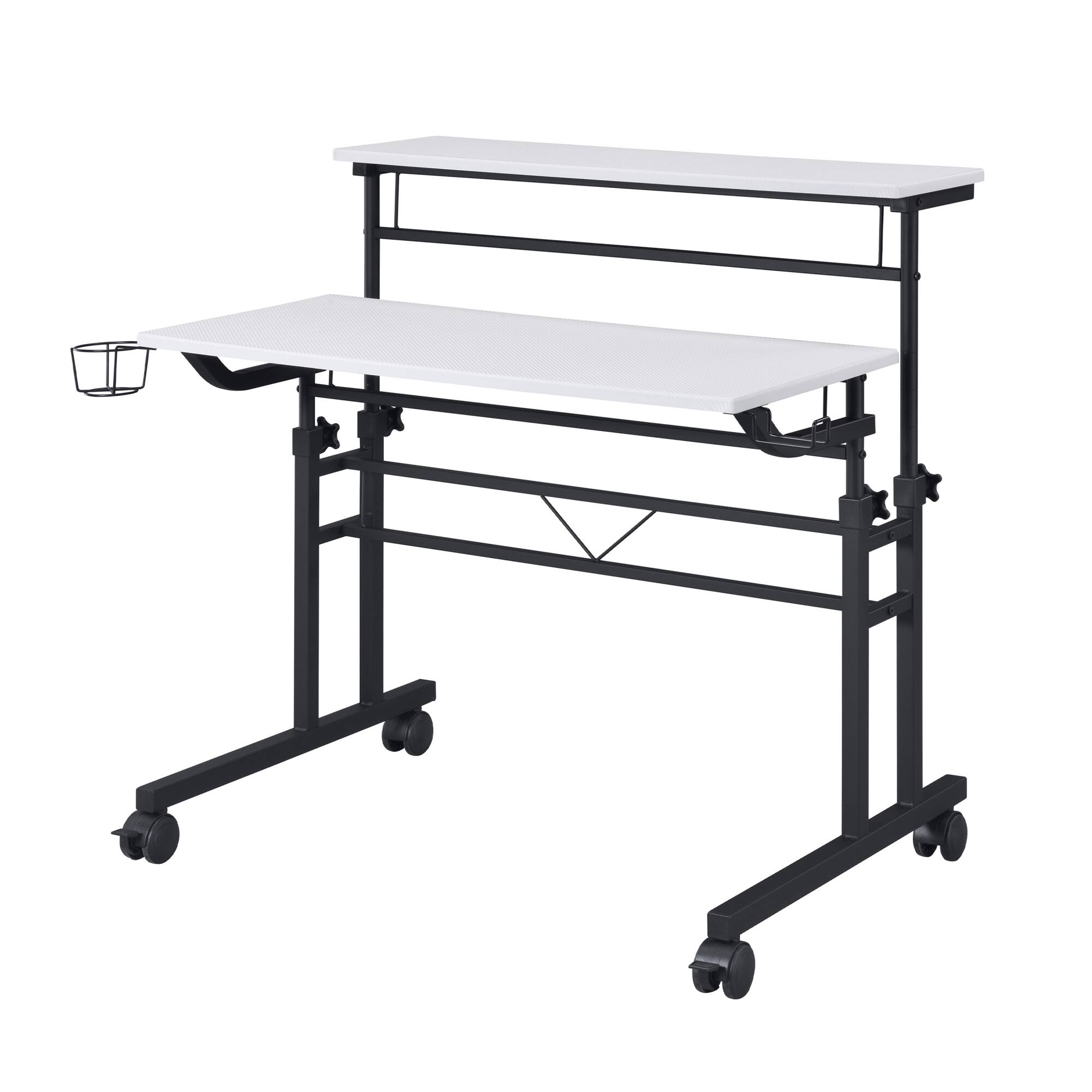 Alt View 1. GOODSILO - Adjustable Height Rolling Writing Desk with Moveable Shelf and Locking Wheels - White.