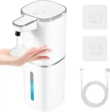Front. FINEAK - 400mL Smart Foaming Soap Dispenser for Kids Bathroom Kitchen White - White.