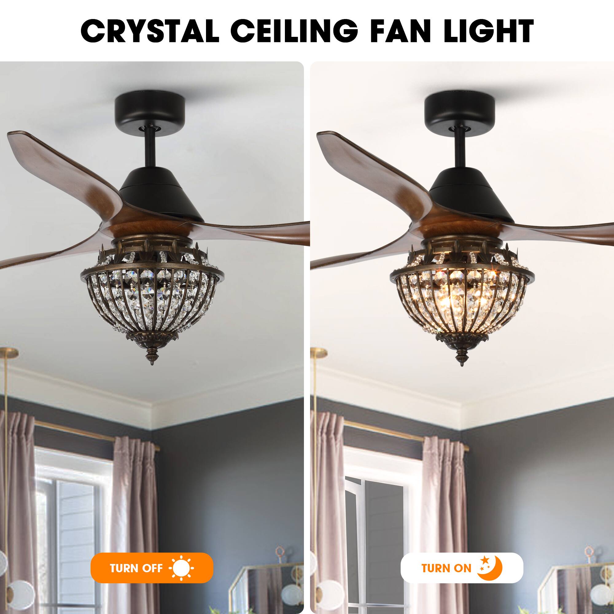CRYSTAL CEILING FAN LIGHT

TURN OFF

TURN ON