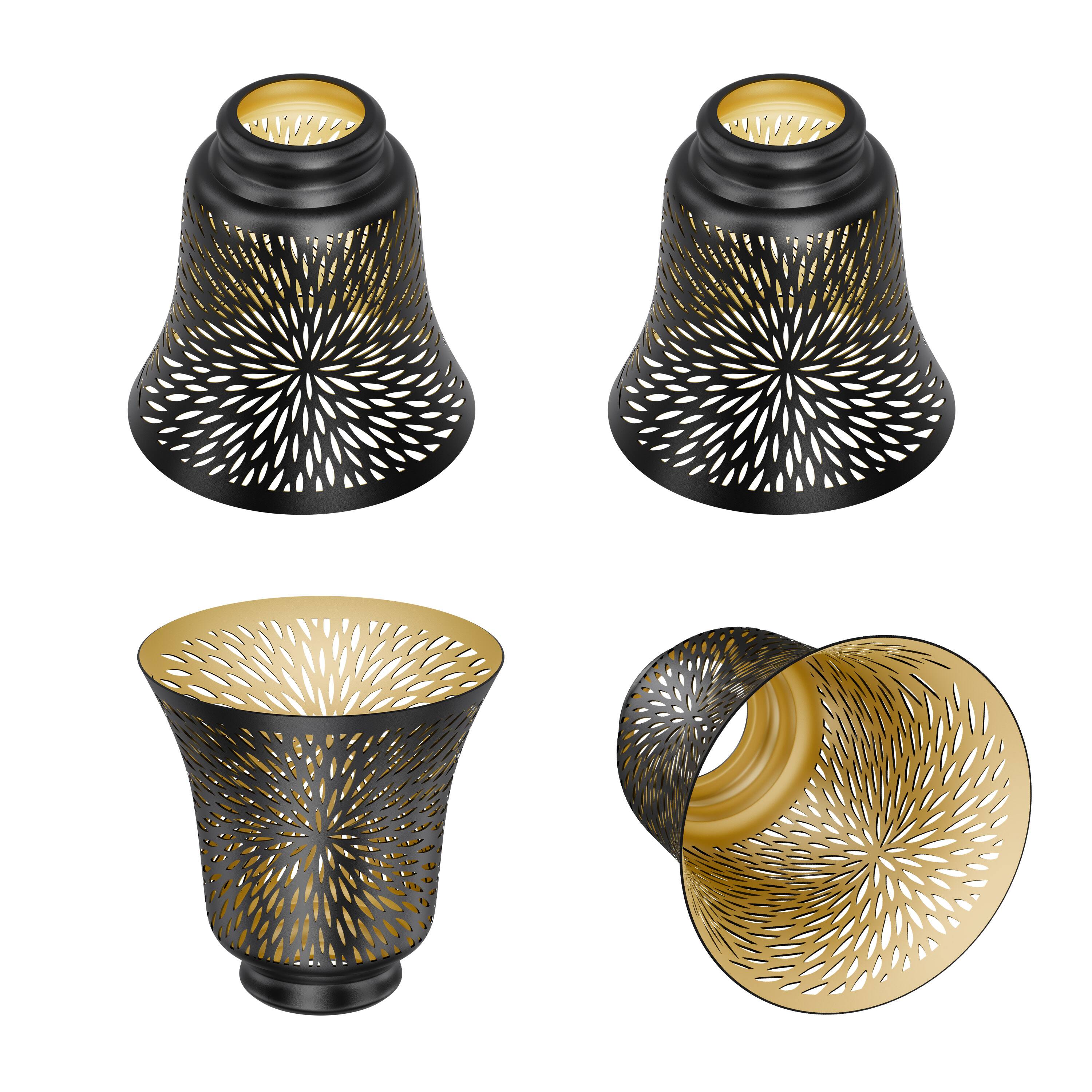 Front. Alucset - 4 Pack Ceiling Fan Replacement Globes, Etched Chrysanthemum Pattern Fixture Globes Vanity Light Shade with 1-5/8" Fitter - Black & Gold.