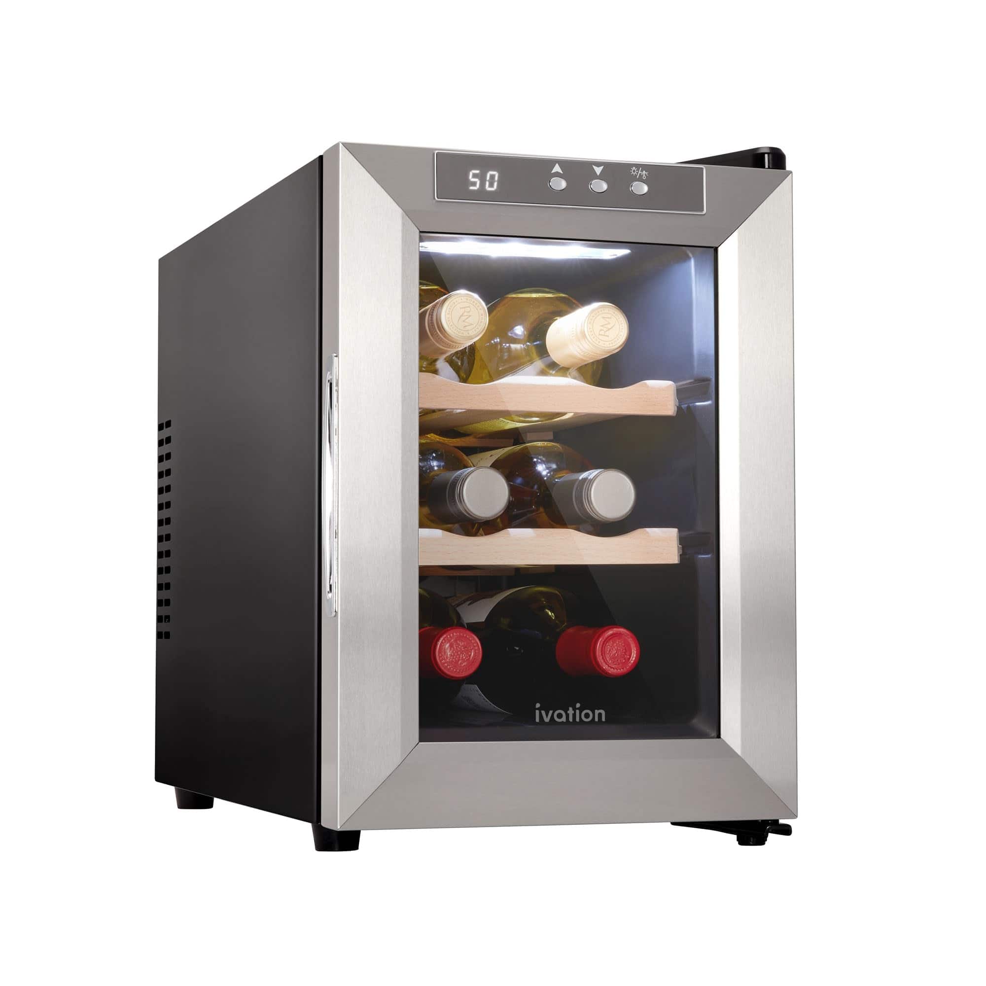 Ivation - 6 Bottle Thermoelectric Wine Cooler, Countertop Wine Fridge w/Digital Temp Control - Stainless Steel