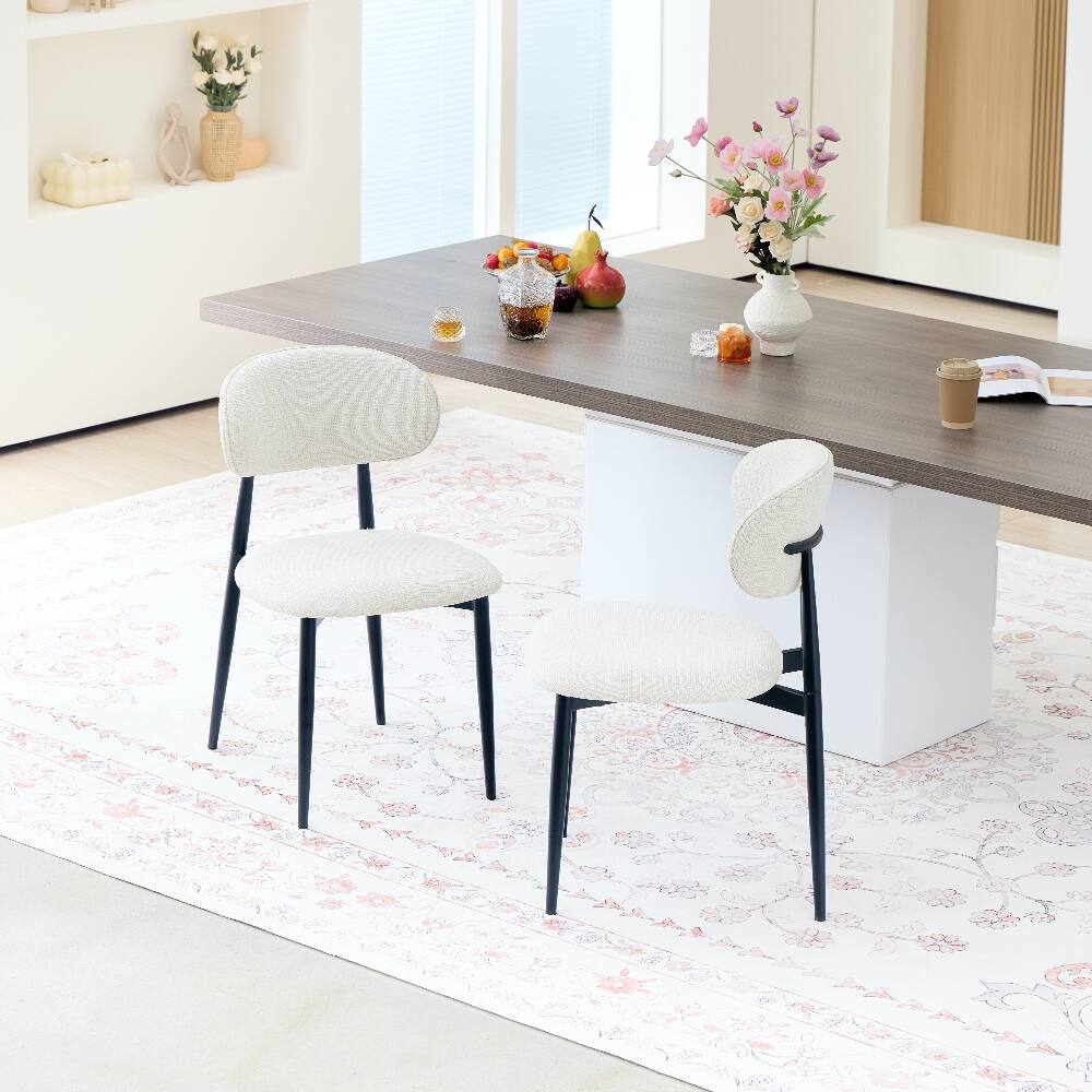 Angle. Loheer - Loheer Fabric Dining Chairs Set of 2 Modern Kitchen Chairs Beige Upholstered Side Chairs with Black Metal Legs - Beige.