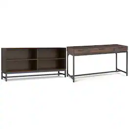 Simpli Home - Banting 60 inch Desk and 64 inch Bookcase - Walnut Brown