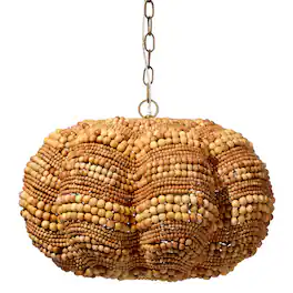 Manhattan Lane - Fero Chandelier, Natural Brown Handcarved Mango Wood Beads, 27 Inch - Natural Brown, Chrome