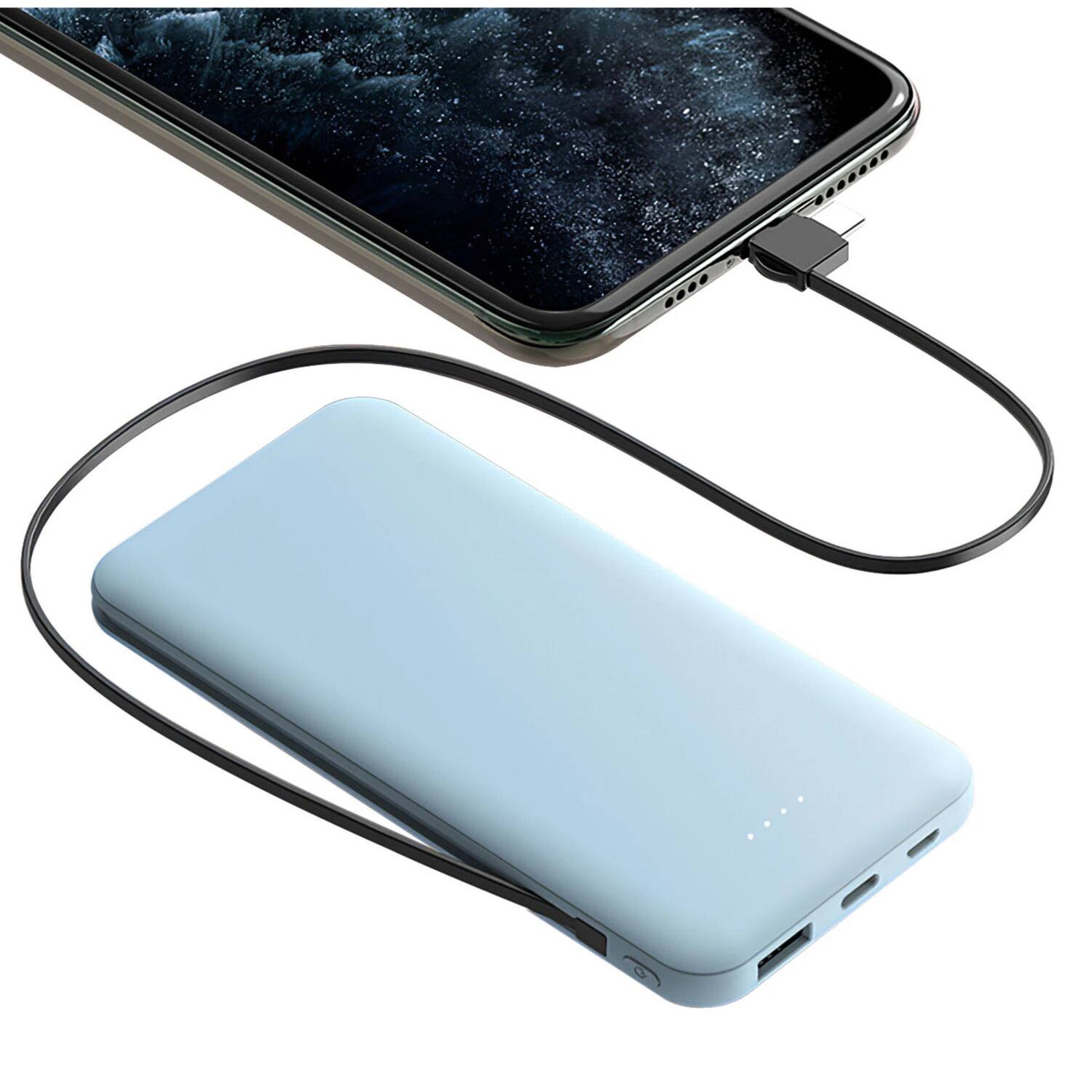 Left. Home Collection - 10000mAh Portable Power Bank with Built-in LT & Type-C Cables Blue - Blue.