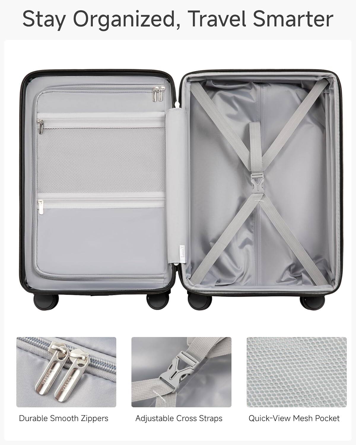 LUGGEX 20 Inch Carry On Luggage Expandable Airline Approved PC