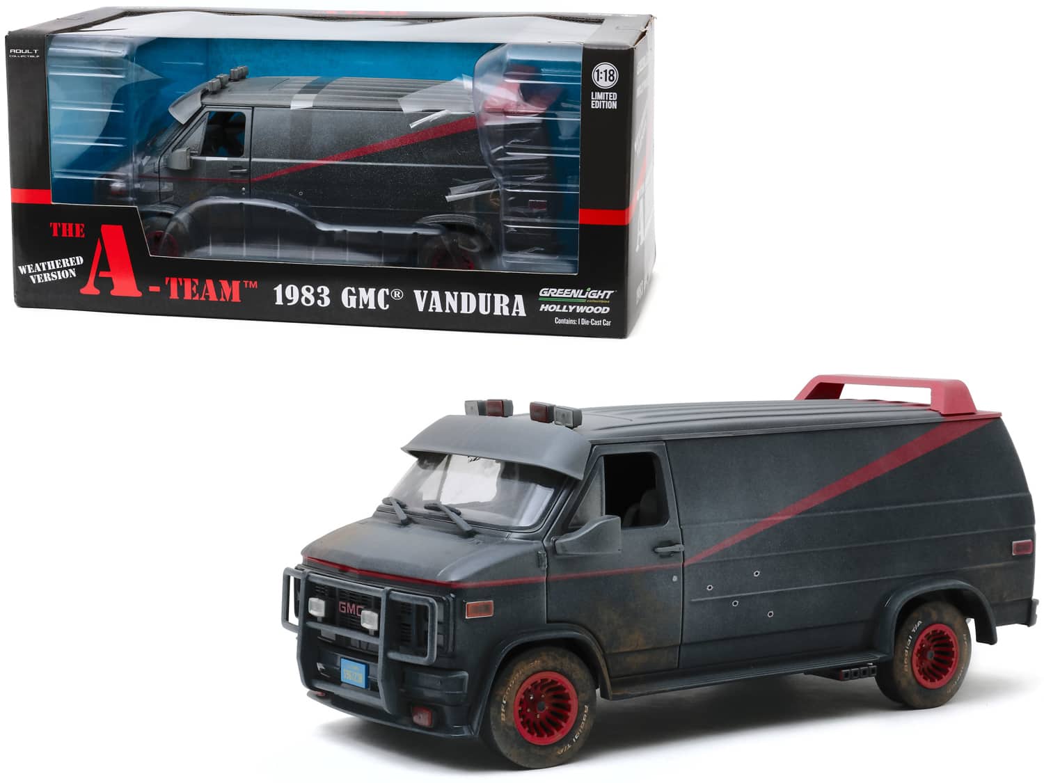 "1983 GMC Vandura Black Weathered Version with Bullet Holes ""The A-Team"" TV Series 1/18 Diecast Model Car by Greenlight" price history on PriceWatchPro
