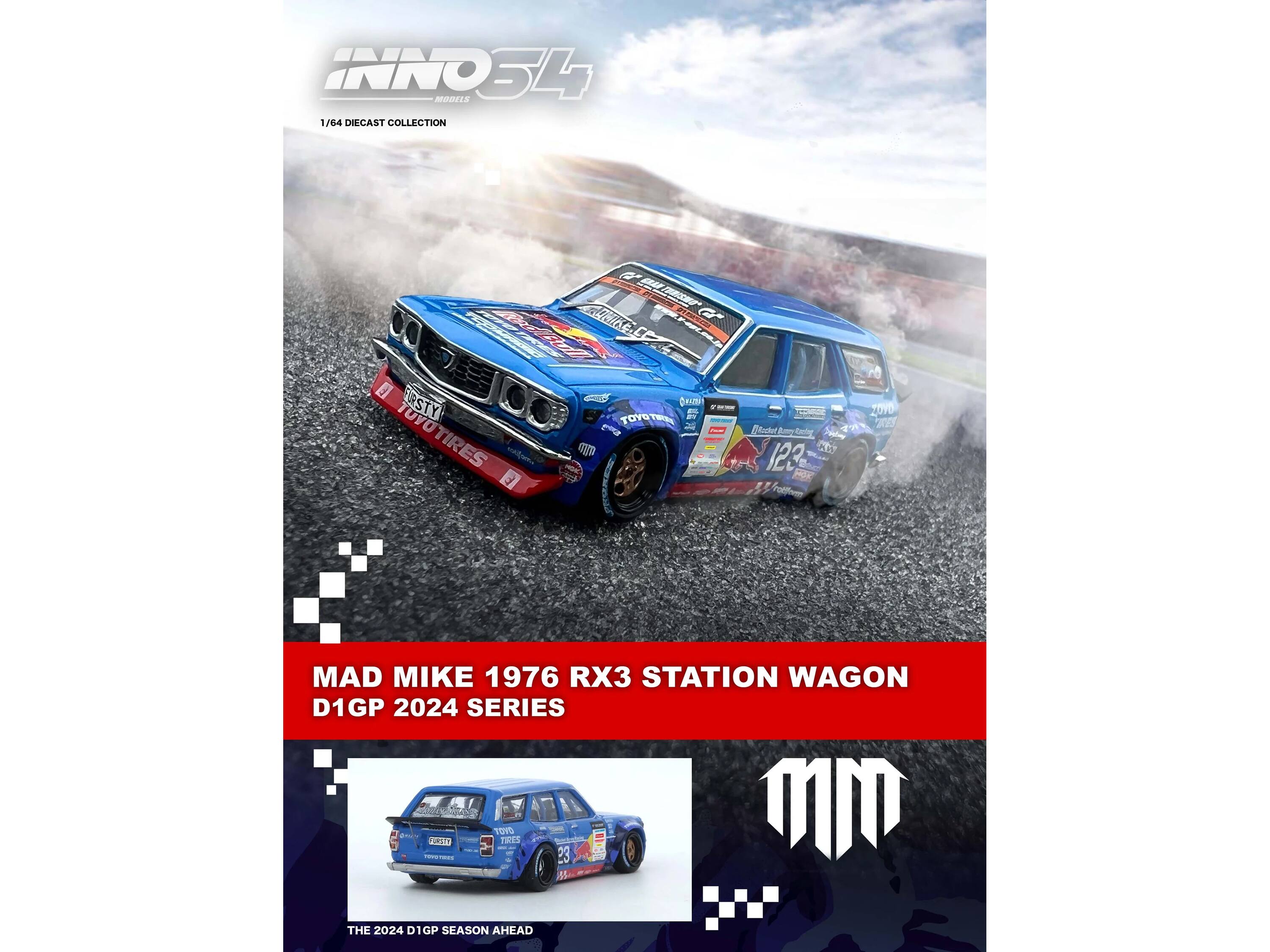INNO34 MODELS  
1/64 DIECAST COLLECTION  

MAD MIKE 1976 RX3 STATION WAGON  
D1GP 2024 SERIES  

THE 2024 D1GP SEASON AHEAD