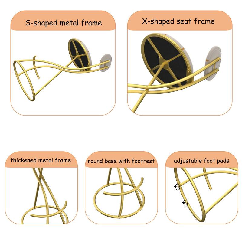 - S-shaped metal frame
- X-shaped seat frame
- Thickened metal frame
- Round base with footrest
- Adjustable foot pads