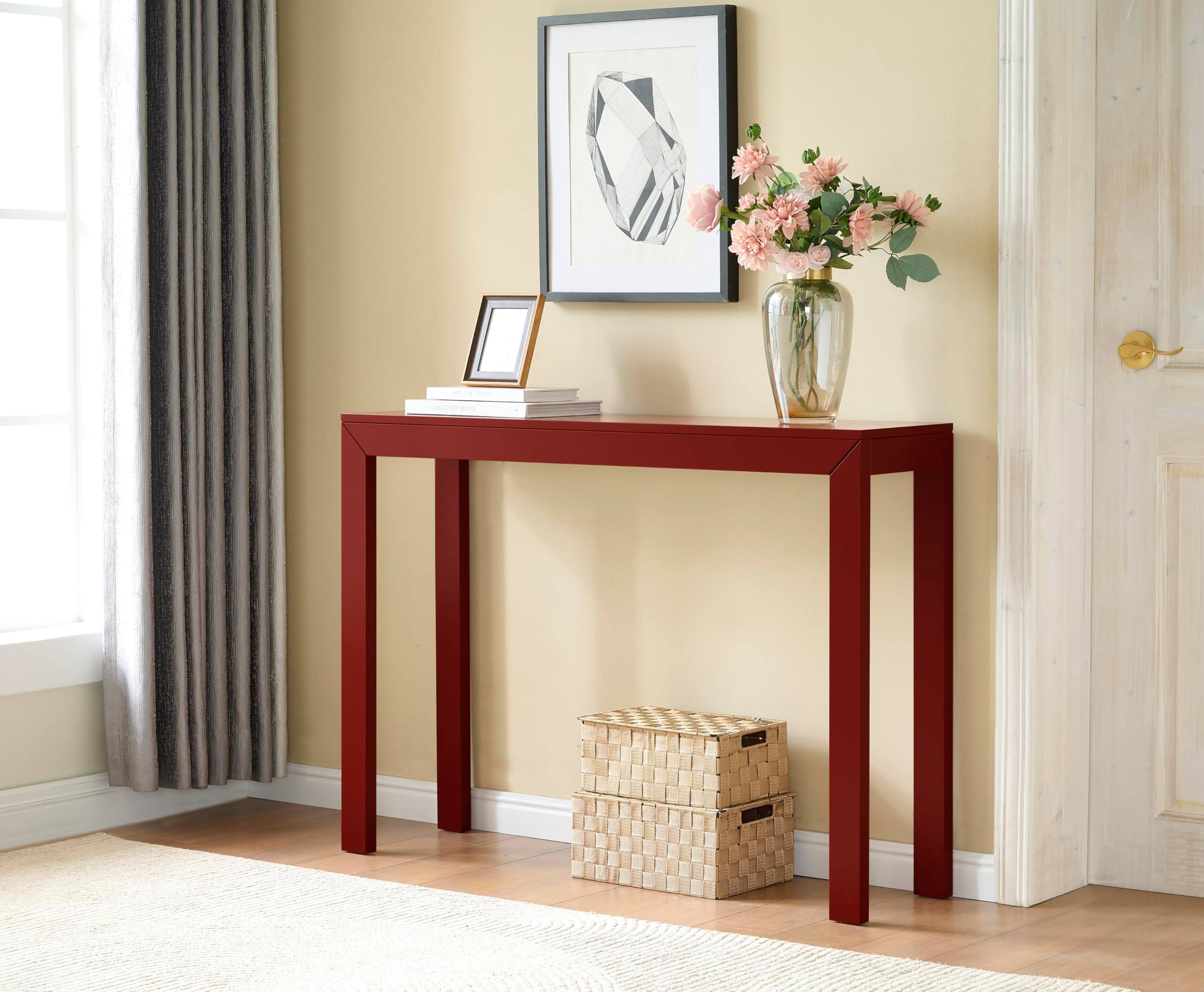 Angle. Kings Brand Furniture - Kings Brand Furniture Russel Long Console Table - Minimalist and Slim Entryway Table for Decorative Displays, Sofa Table - Red.