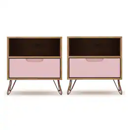 Manhattan Comfort - Rockefeller Mid-Century Modern 20" Nightstand - Set of 2 - Pink