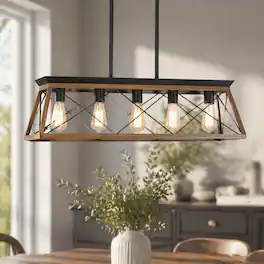 RYHNUYNE - 32" Industrial Kitchen Island Lighting, Linear Lighting Fixture for Dining Room Kitchen - Walnut