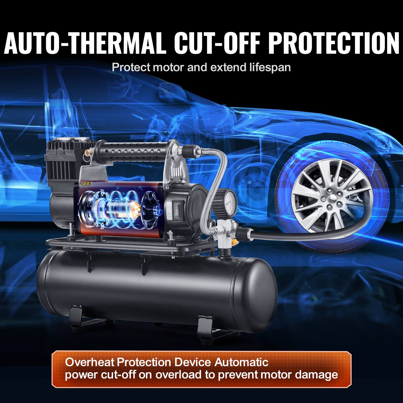 AUTO-THERMAL CUT-OFF PROTECTION  
Protect motor and extend lifespan  

Overheat Protection Device Automatic power cut-off on overload to prevent motor damage