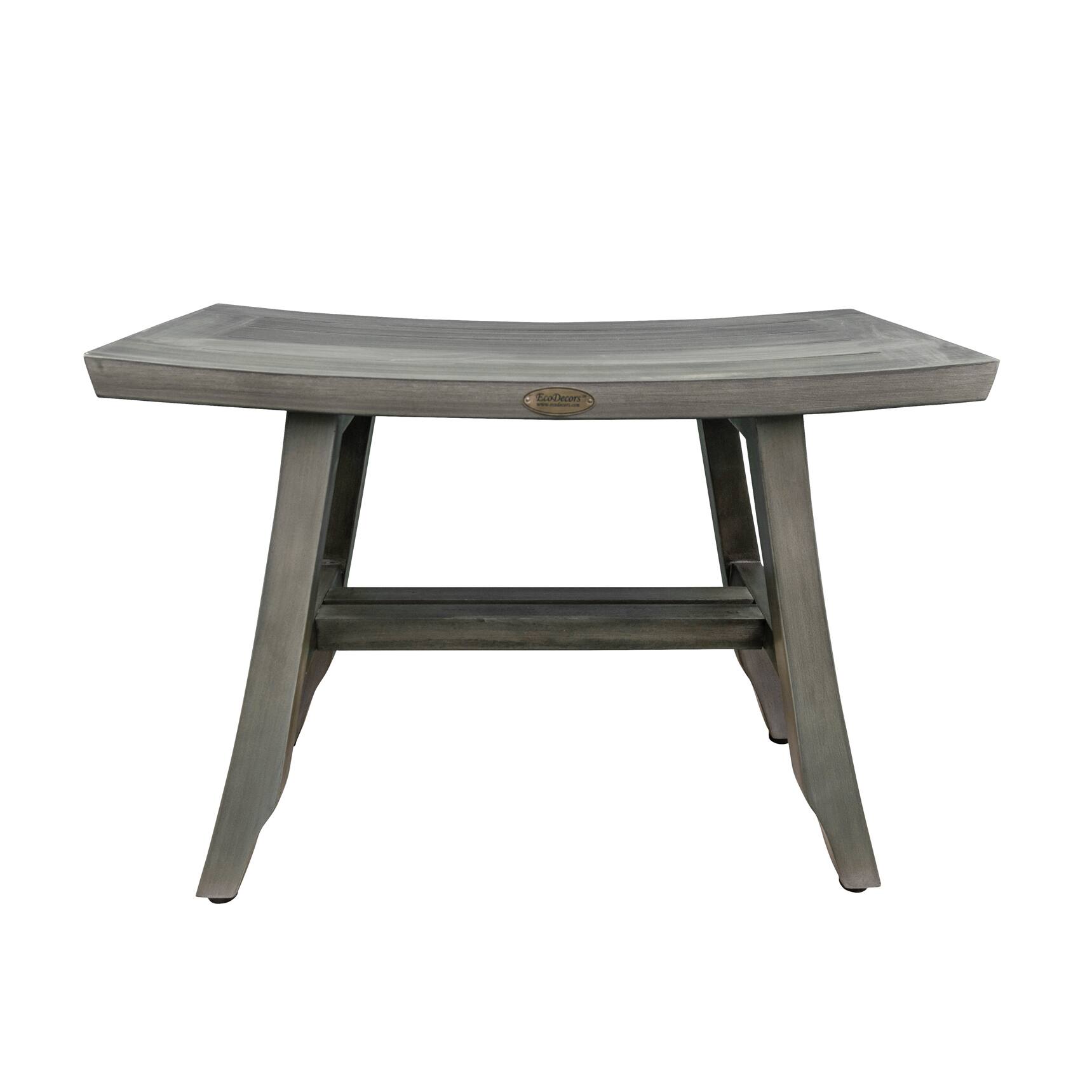 Front. CoastalVogue - CoastalVogue Satori 24" Teak Wood Shower Bench in Antique Gray Finish - Antique Gray.