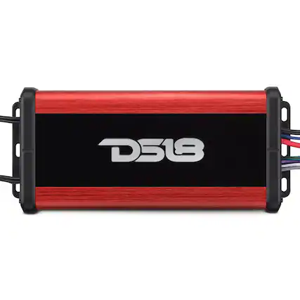 Front. DS18 Audio - NXL-N 4-Channel Class D Nano Car Amplifier with Marine Rating and Built-in Bluetooth, 4 x 100W RMS at 4 Ohm - Black/Red.