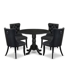 East West Furniture - 5 Piece Modern Dining Table Set Consists of a Round Kitchen Table with Dropleaf - Black