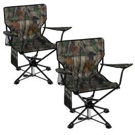 Costway - 2 PCS 360° Swivel Hunting Chair with Mesh Cup Holder & Storage Pockets Cozy Backrest - Camouflage