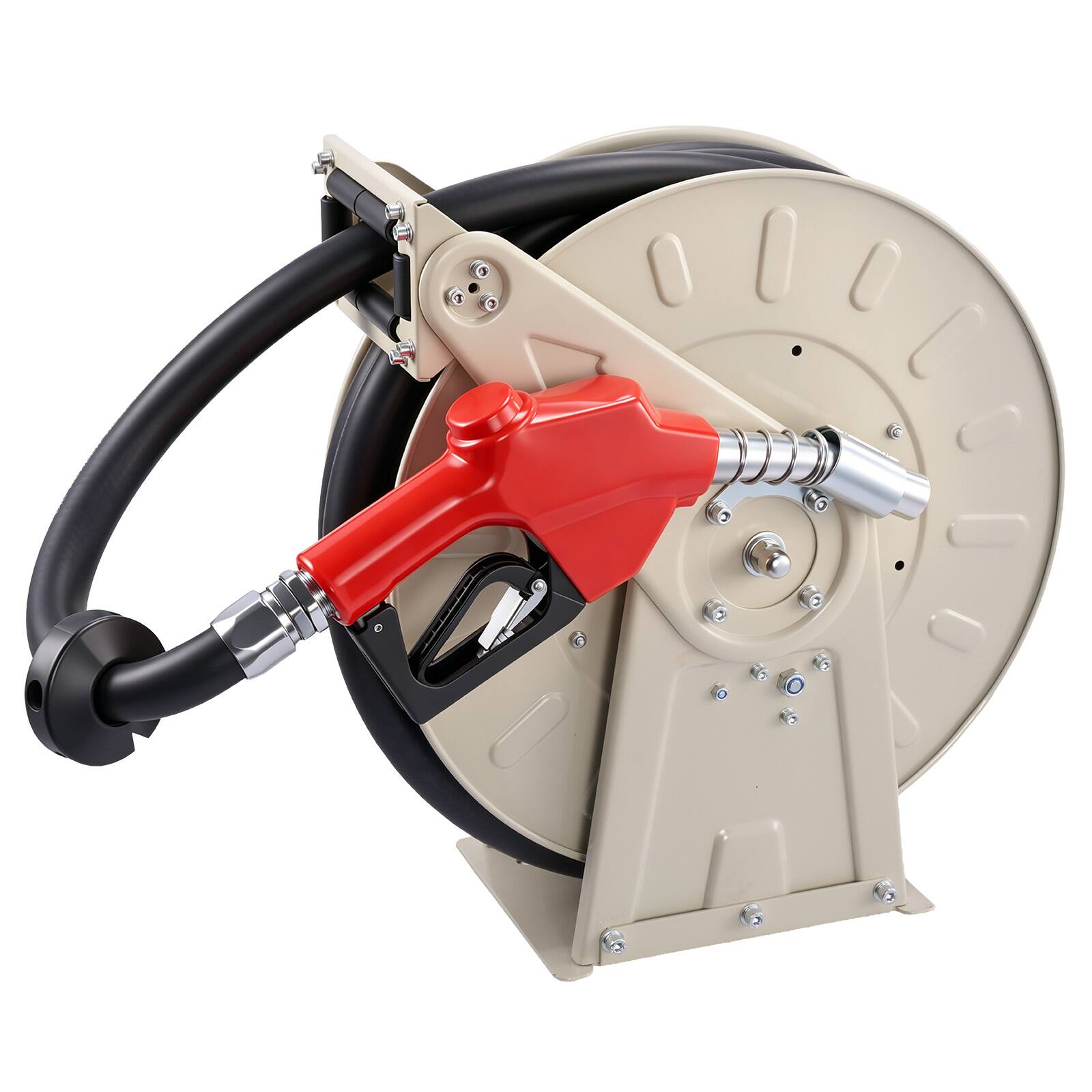Alt View 5. VEVOR - Fuel Hose Reel,1 inch x 33 ft Retractable,Spring Driven Auto Swivel Rewind,300 PSI, Heavy-Duty Carbon Steel Construction - Gray;White;Black.