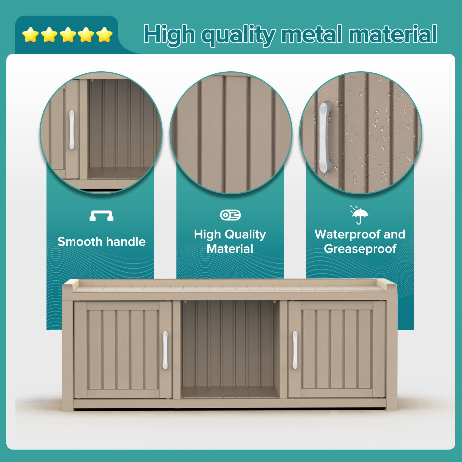 High quality metal material  
Smooth handle  
High Quality Material  
Waterproof and Greaseproof