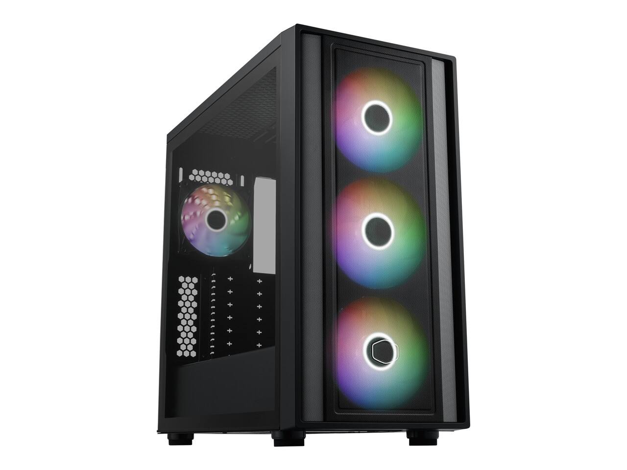 Angle. Cooler Master - Cooler Master MasterBox 600 ATX Black Mid-Tower, 410mm GPU, 420mm AIO, Triple 140mm Fans, Tempered Glass - Black.