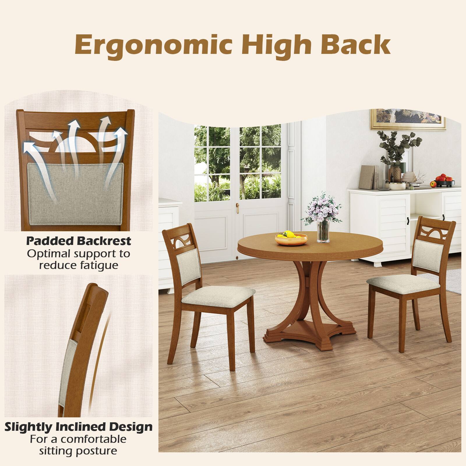 Ergonomic High Back  
Padded Backrest  
Optimal support to reduce fatigue  
Slightly Inclined Design  
For a comfortable sitting posture