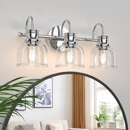 Earthley Blooms - Bathroom Vanity Light Fixtures Matte Traditional Classic With Clear Glass Lighting Over Mirror - Chrome 3Lights