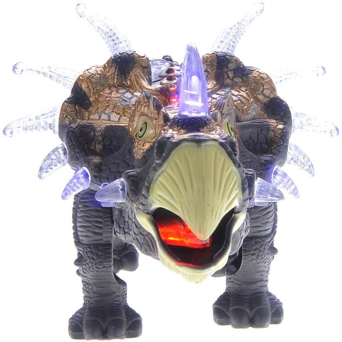 Angle. JuzToys - Walking Triceratops Dinosaur Toy With Lights And Sounds, Gray - Gray.