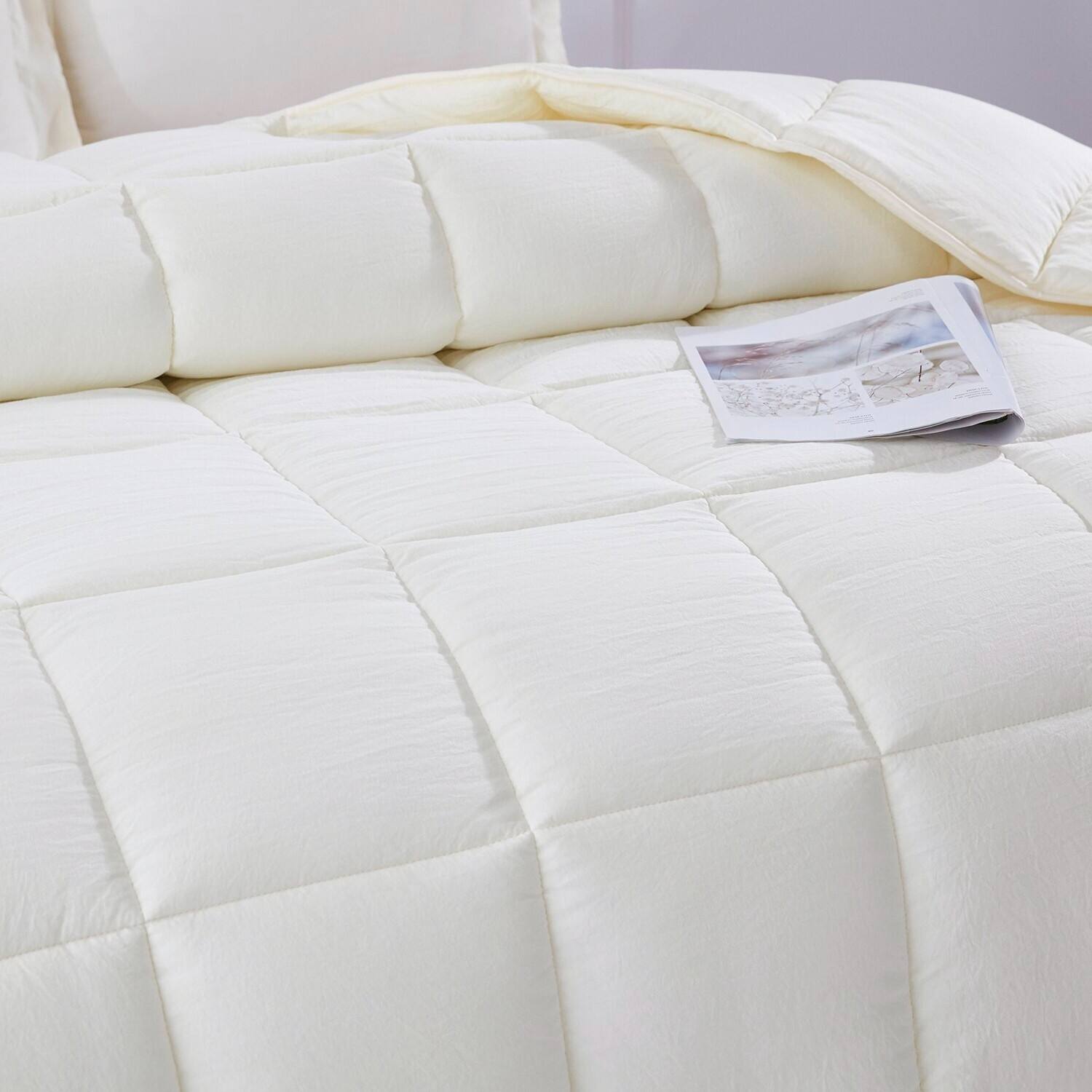 Angle. Hivvago - King Size Off White 3 Piece Microfiber Reversible Comforter Set - Off White.