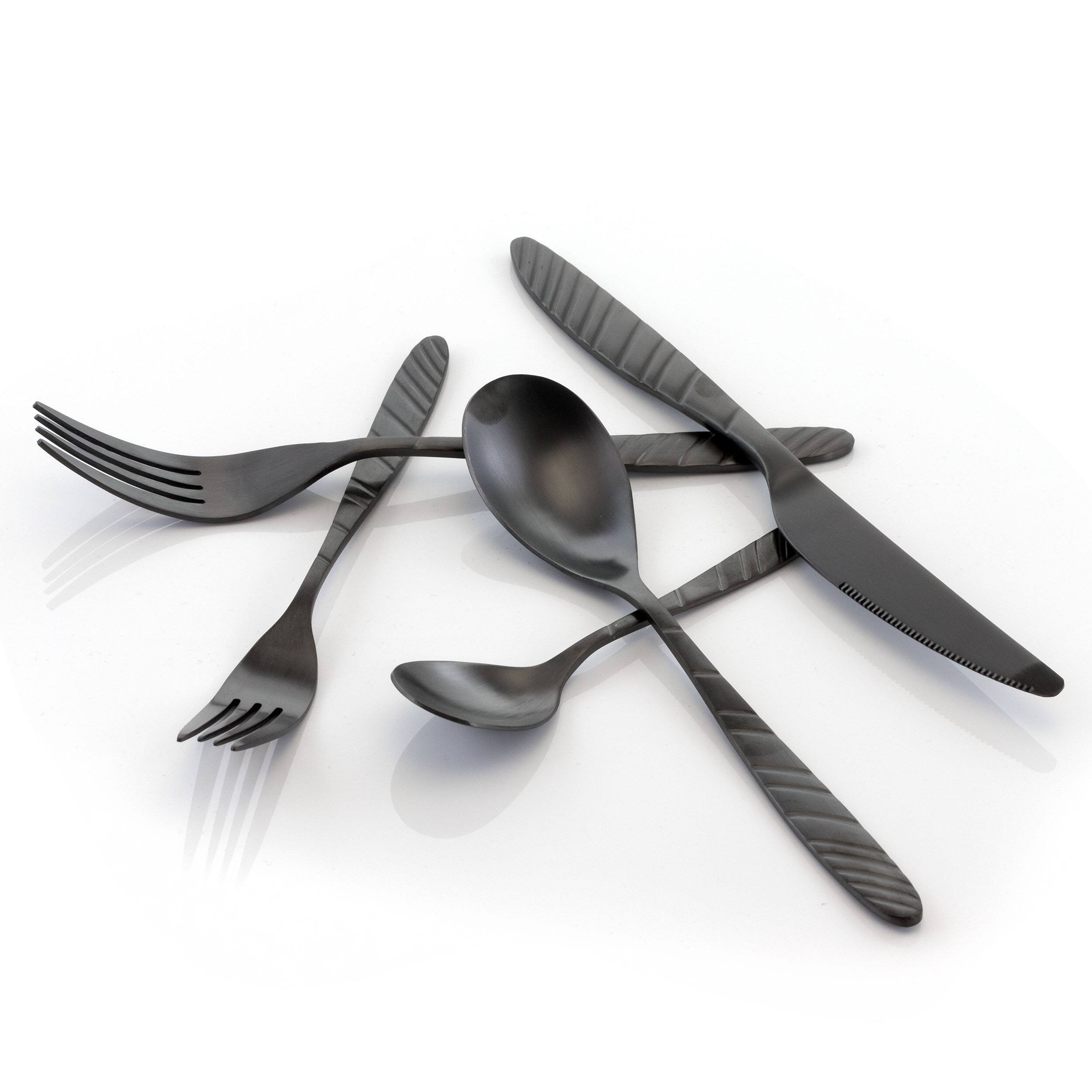 Alt View 1. MegaChef - MegaChef La Vague 20 Piece Flatware Utensil Set, Stainless Steel Silverware Metal Service for 4 in Matte Black - Black.