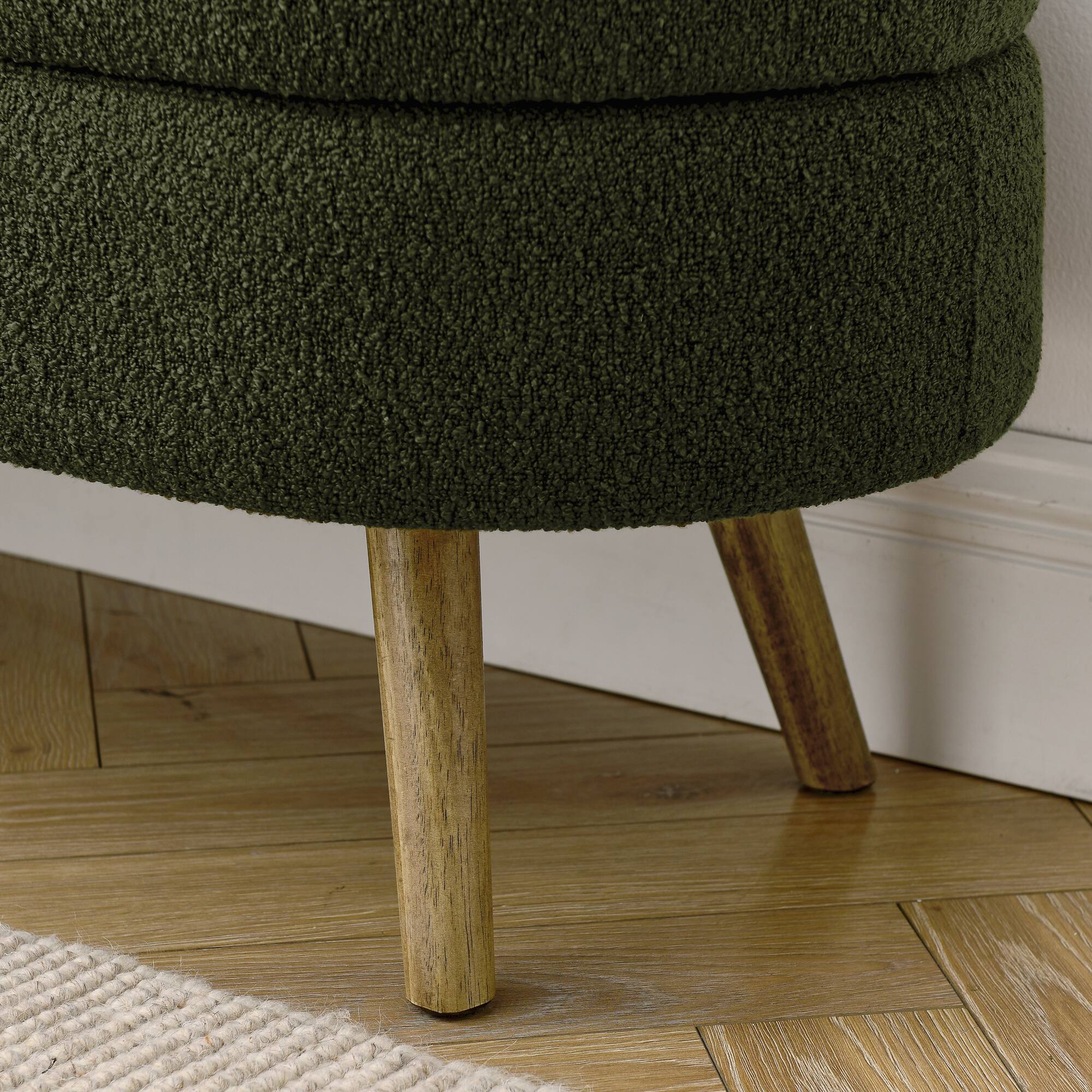 Alt View 2. GOODSILO - Elegant Fabric Storage Ottoman Bench with Wooden Legs for Living Room or Bedroom Footrest and Seating - Green.