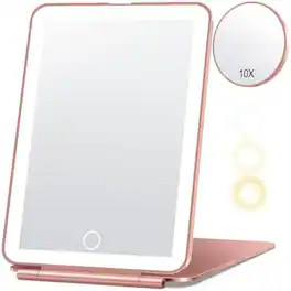 Cedar Assembly - Rechargeable Makeup Mirror For Travel Vanity With 80leds 3 Color Light 2000mah Portable Ultra Slim Lighted - Rose Gold