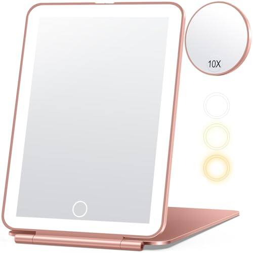 Front. Cedar Assembly - Rechargeable Makeup Mirror For Travel  Vanity With 80leds 3 Color Light 2000mah Portable Ultra Slim Lighted - Rose Gold.