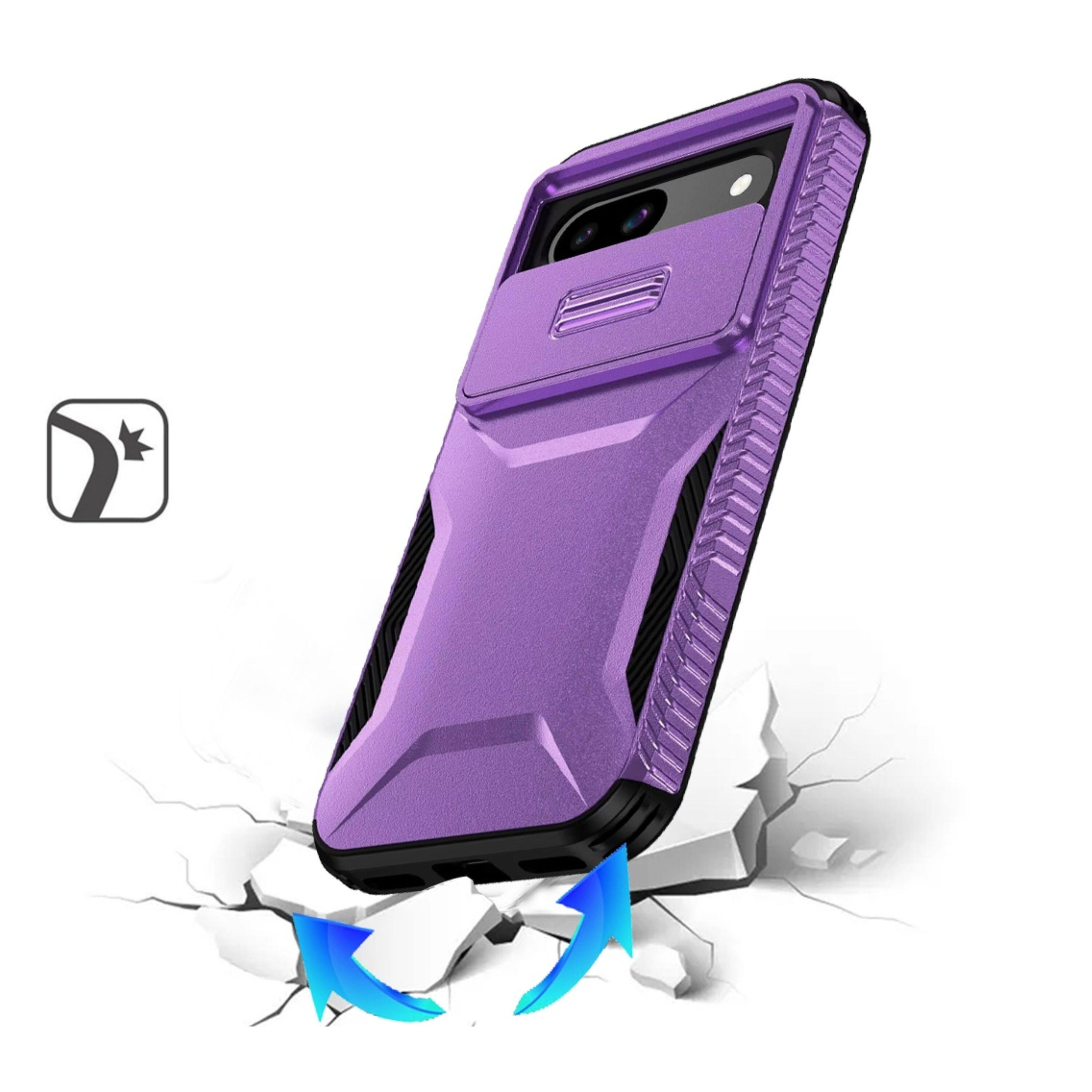 Angle. Kitcheniva - Hybrid Sliding Lens Protection Case With Tempered Glass For Google Pixel 9a Purple - Purple.