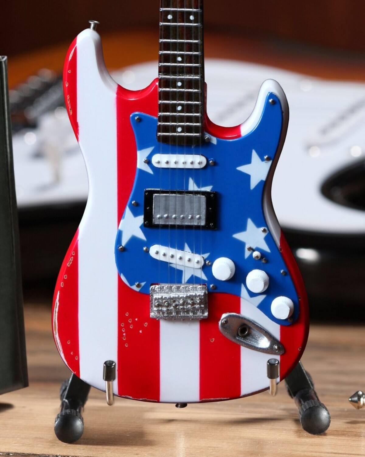 Alt View 1. Axe Heaven - MC5 - Axe Heaven Wayne Kramer Fender Stratocaster Stars & Stripes USA Mini Guitar Replica - Collectibles - Multicolor.