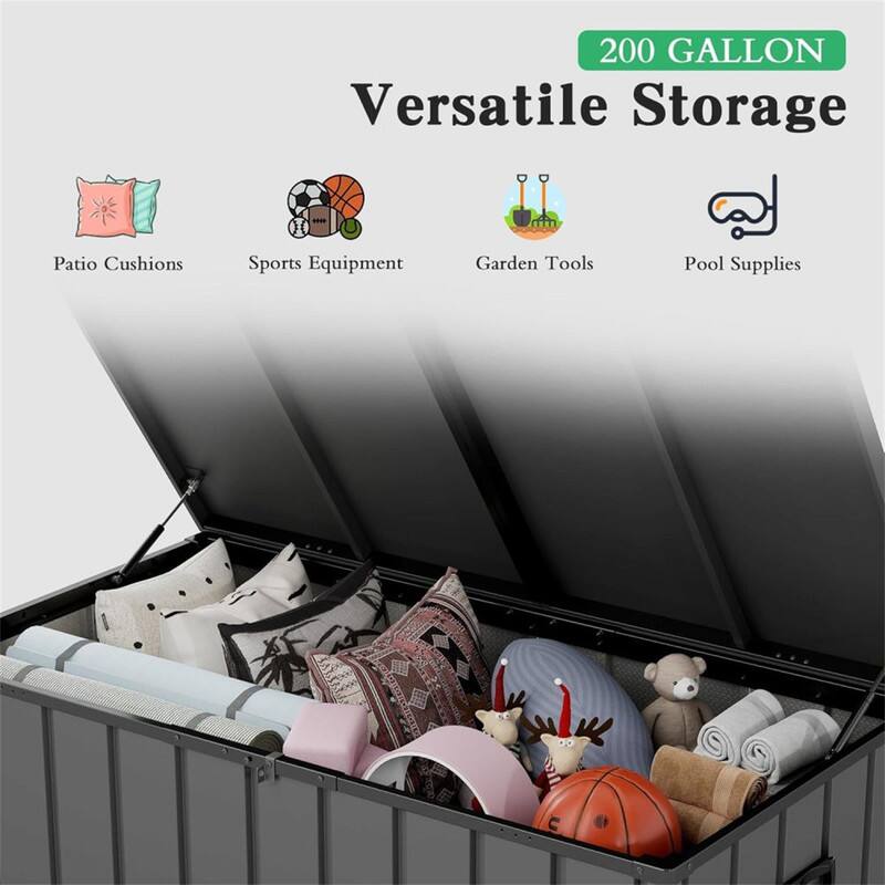 200 GALLON Versatile Storage

1. Patio Cushions
2. Sports Equipment
3. Garden Tools
4. Pool Supplies