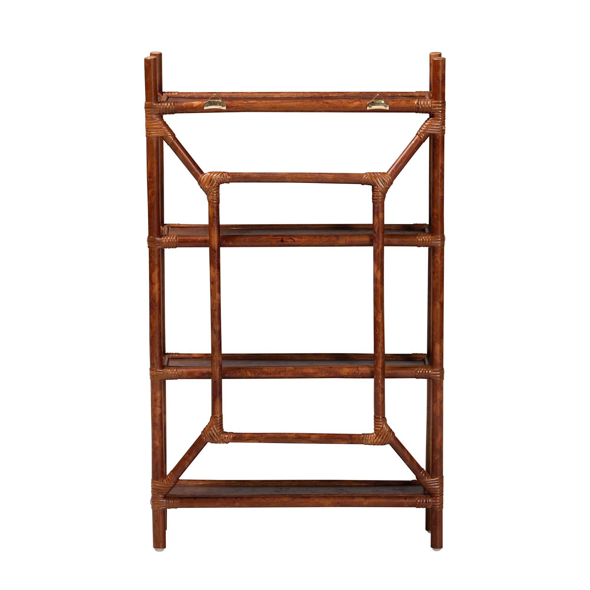 Back. bali & pari - Basile Marbled Tortoise Rattan 4-Tier Wall Display Shelf - Decorative Floating Wicker Storage Organizer - Marbled Tortoise Brown.