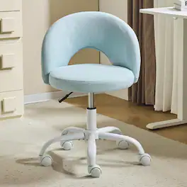 Winado - Small Vanity Chair with Wheels for Girls Cute Adjustable Height Armless Office Desk Chair 360°Swivel Comfy Rolling Chair - Linen Light Blue