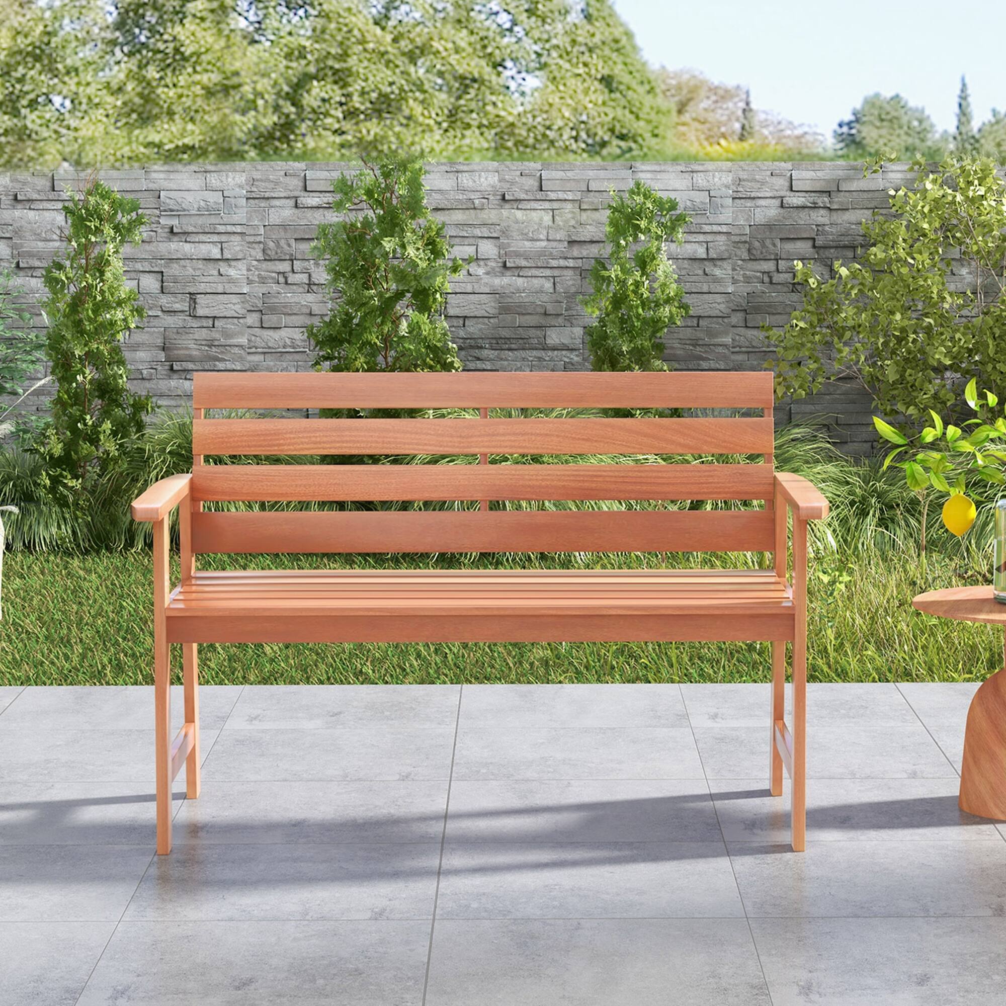Alt View 2. Costway - Costway Patio Solid wood Bench Wood 2-Seat Chair with Slatted Seat & Inclined Backrest - Natural.