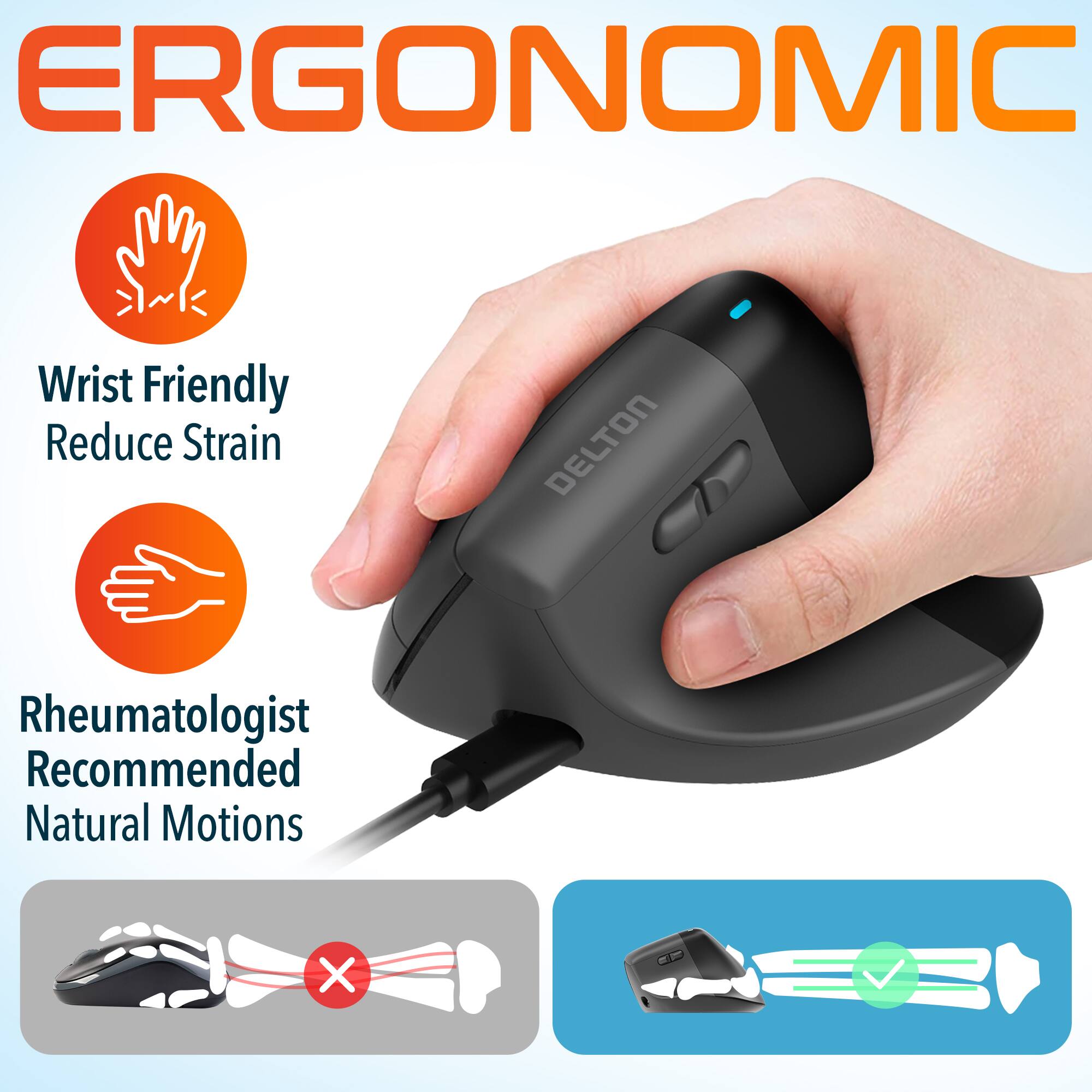 ERGONOMIC Wrist Friendly Reduce Strain DELTON Rheumatologist Recommended Natural Motions X S