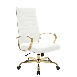LeisureMod - Benmar High-Back Leather Office Chair with Gold Accents, Adjustable Height, Swivel and Tilt Conference Desk Chair - White