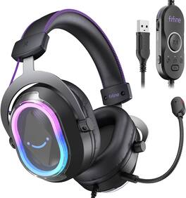 FIFINE - Wired RGB Gaming Headset: 7.1 Surround Sound, Noise-Cancelling Mic, 4 EQ Modes, Over-Ear for PC, PS5/PS4, Mac - Black