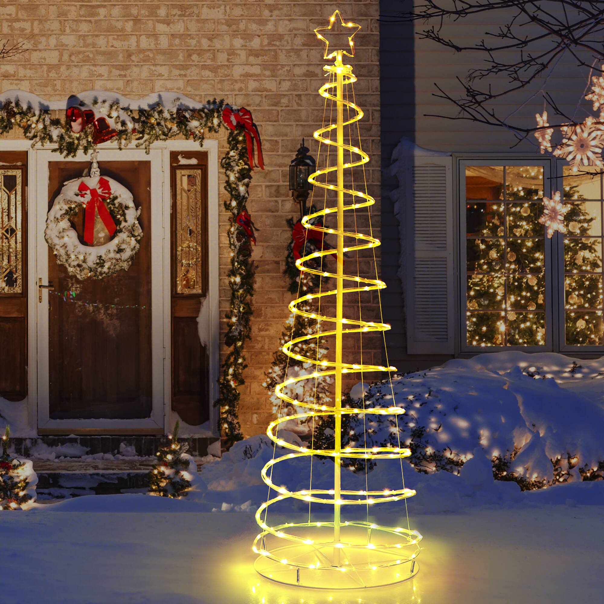 Alt View 13. Costway - 6 FT Spiral Christmas Tree with 135 LED Lights 10 Lighting Modes & APP Control - White.