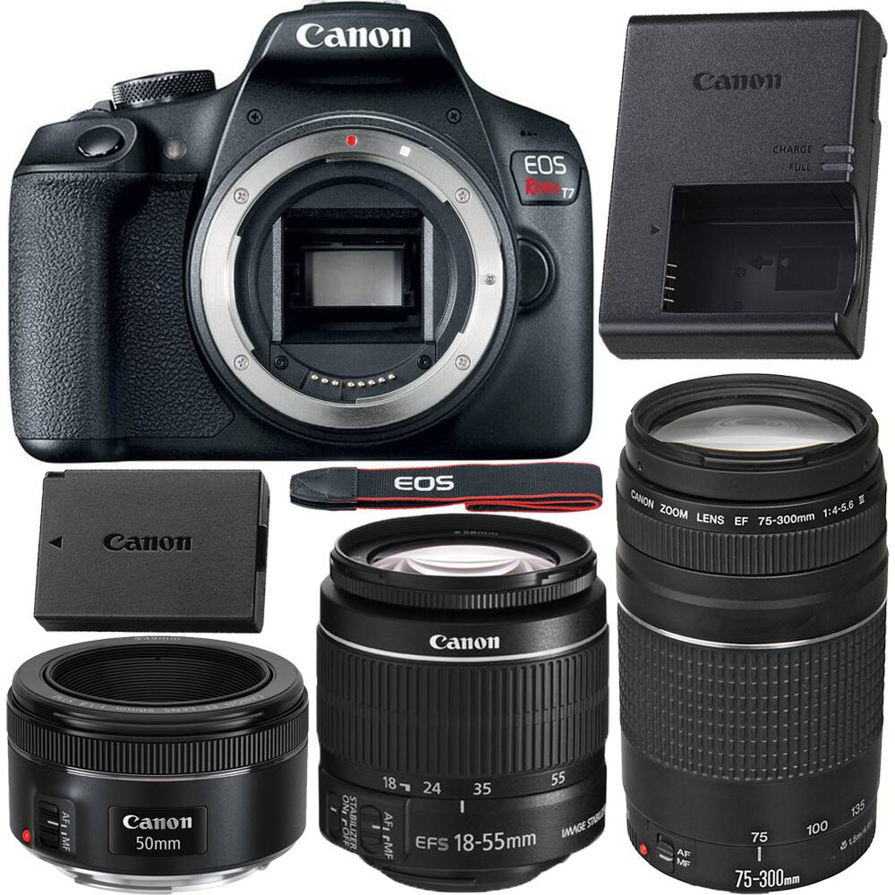 Canon - EOS Rebel T7 DSLR with 18-55mm + 75-300mm + 50mm Lenses - Top Value Bundle