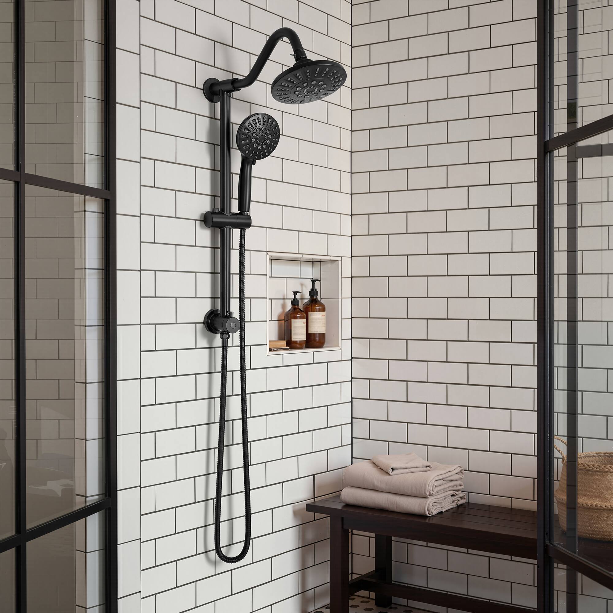 Alt View 3. Akicon - Akicon Shower System with High Pressure Rain Shower Head and Handheld 6-Mode Spray Combo Slide Bar in Black - Black.