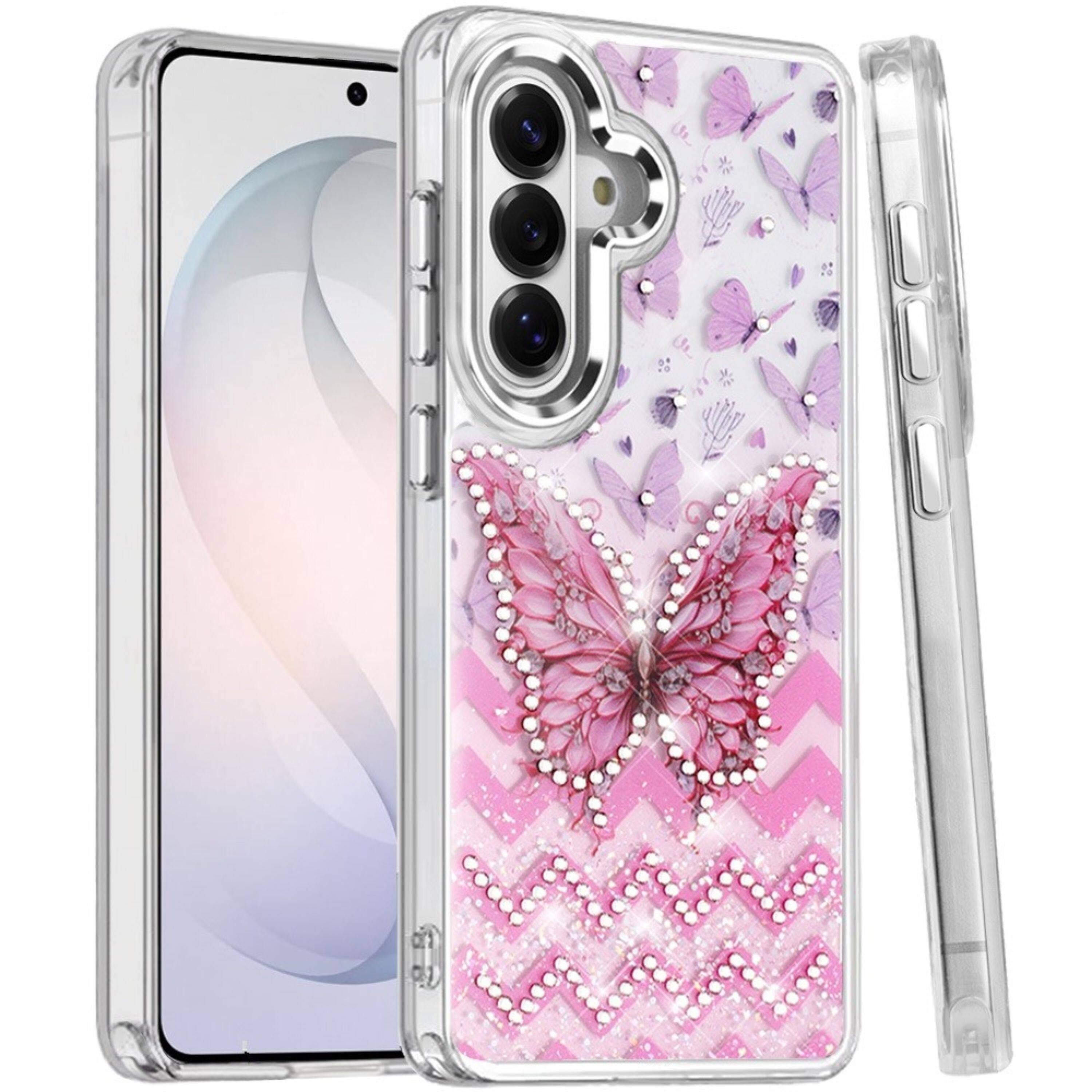 Angle. Kitcheniva - Elegant Epoxy Crystal Jewel Decorative Case With Tempered Glass For Samsung S26 FE C - Multicolor.
