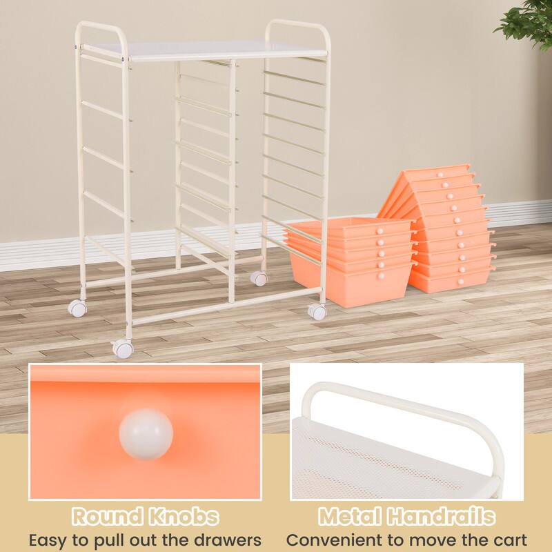 Round Knobs Metal Handrails  
Easy to pull out the drawers  
Convenient to move the cart