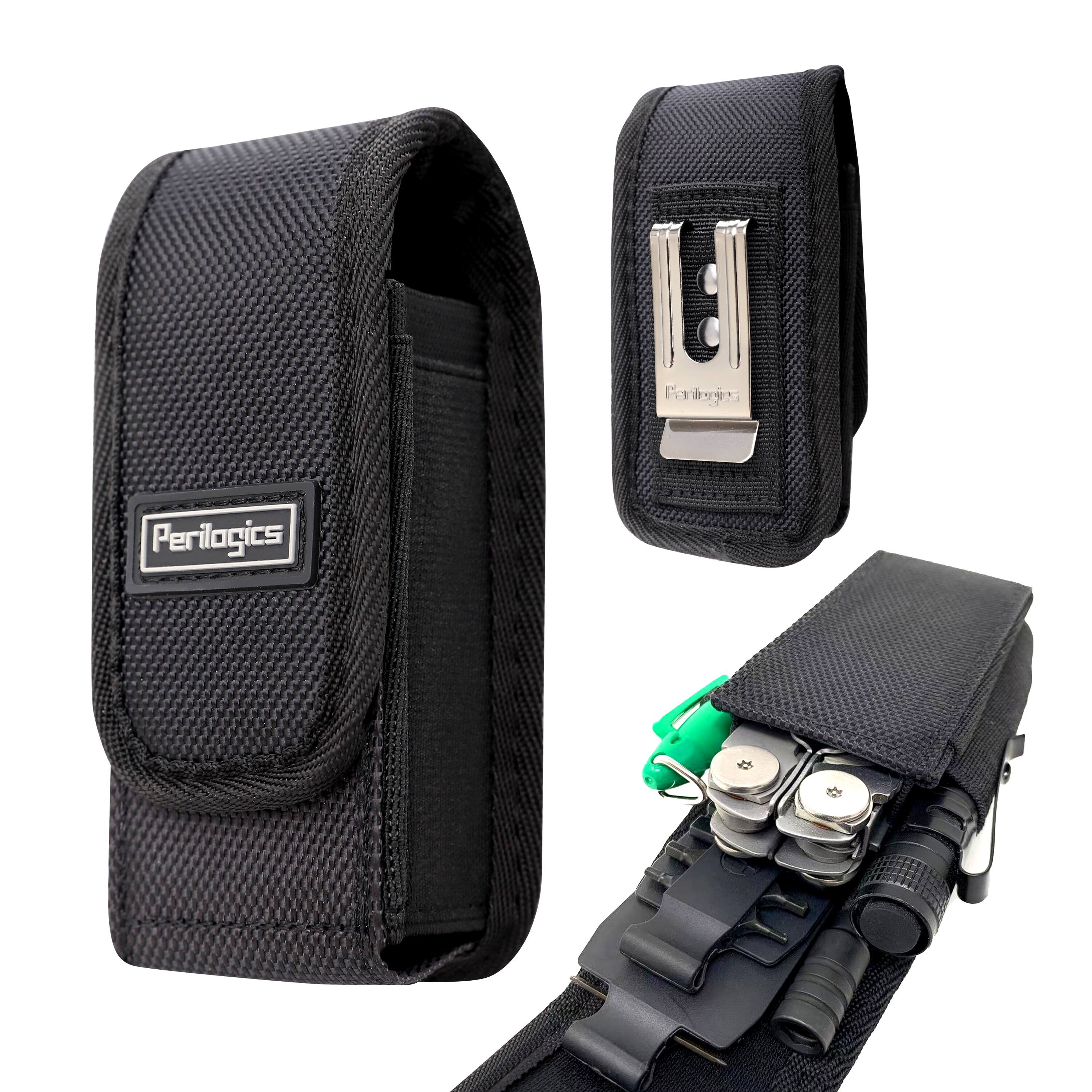 Perilogics - Multitool Sheath – Magnetic Closure Belt Pouch & Tool Holster with Metal Clip, Heavy-Duty Nylon Fits Leatherman & Gerber - Black