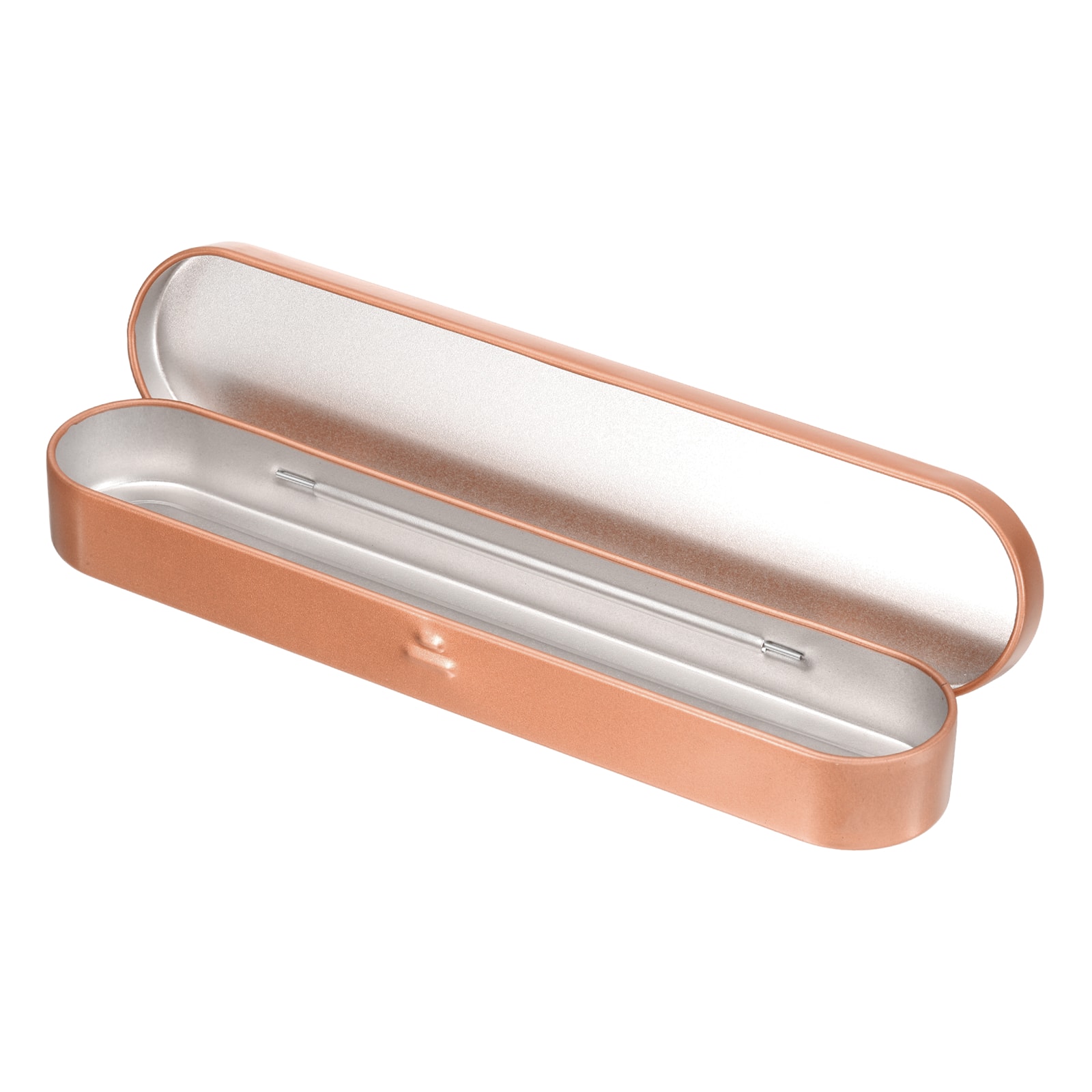 Unique Bargains - Metal Tin Box Container, 7x1.5x0.8 Inch Rectangular Hinged Lid Box, Mini Portable Storage for Drawing Pins & Pencil - Rose Gold